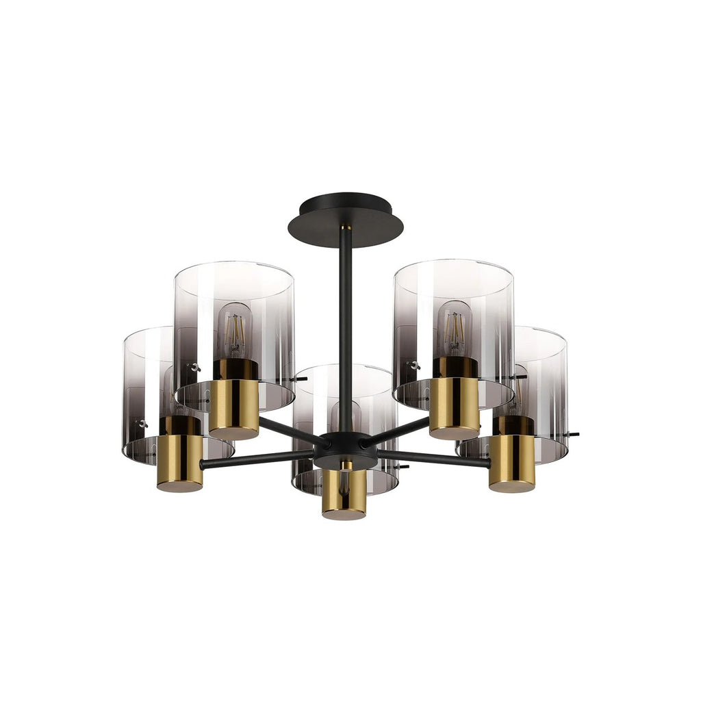 Regent Maisy 5 Light 600mm Semi Flush Ceiling Light - Brass / Sand Black / Smoke Fade