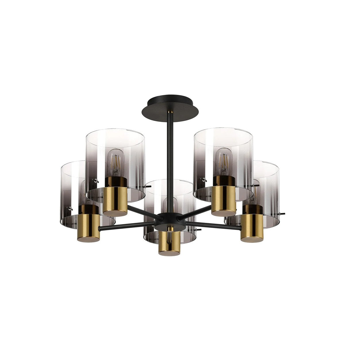 Regent Maisy 5 Light 600mm Semi Flush Ceiling Light - Brass / Sand Black / Smoke Fade