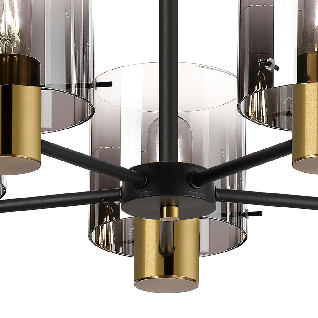 Regent Maisy 5 Light 600mm Semi Flush Ceiling Light - Brass / Sand Black / Smoke Fade