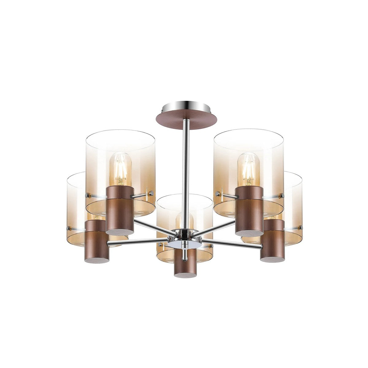 Regent Maisy 5 Light 600mm Semi Flush Ceiling Light - Mocha / Amber Fade