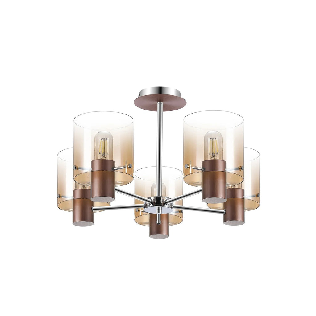 Regent Maisy 5 Light 600mm Semi Flush Ceiling Light - Mocha / Amber Fade