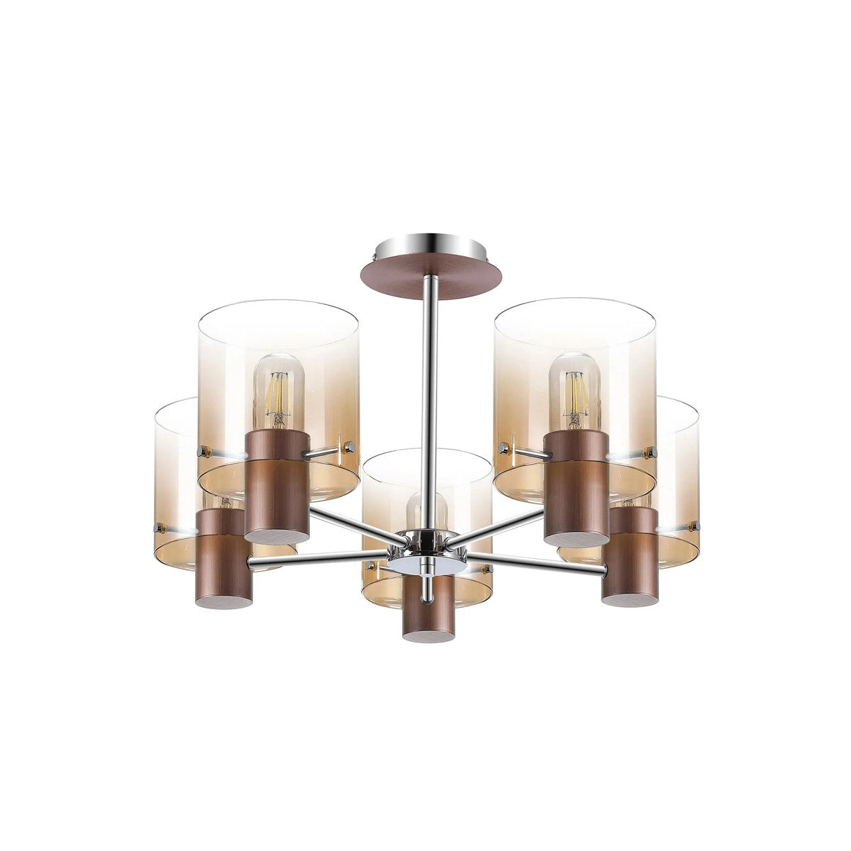 Regent Maisy 5 Light 600mm Semi Flush Ceiling Light - Mocha / Amber Fade