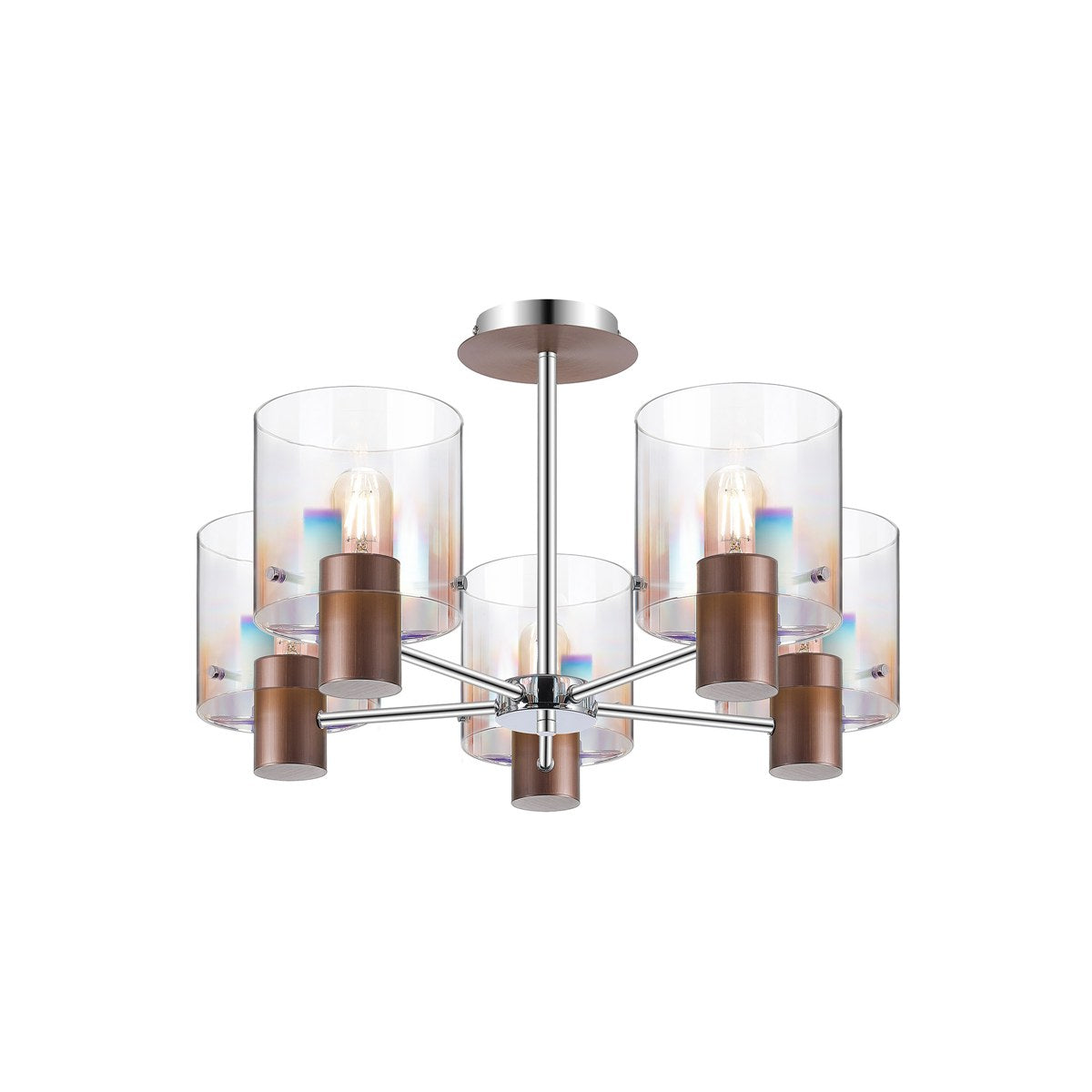 Regent Maisy 5 Light 600mm Semi Flush Ceiling Light - Mocha / Iridescent Fade