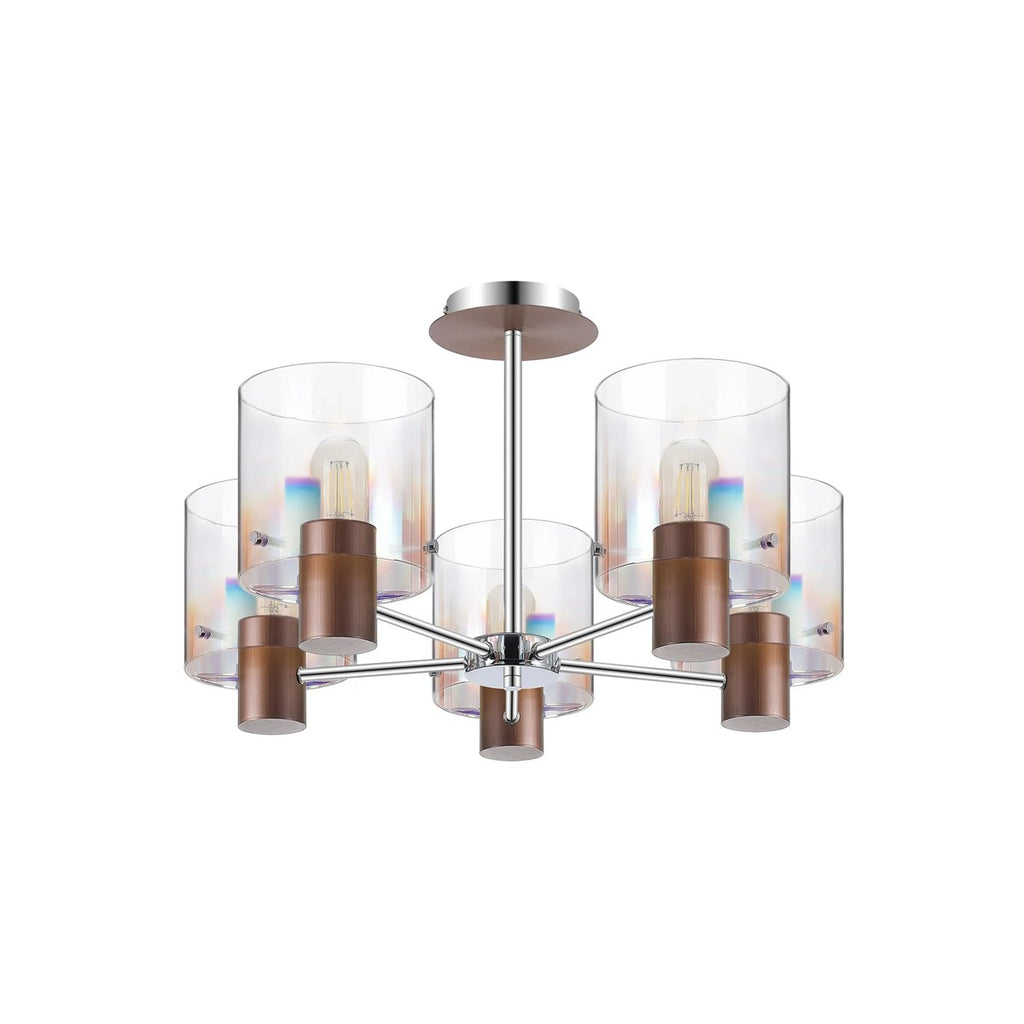 Regent Maisy 5 Light 600mm Semi Flush Ceiling Light - Mocha / Iridescent Fade