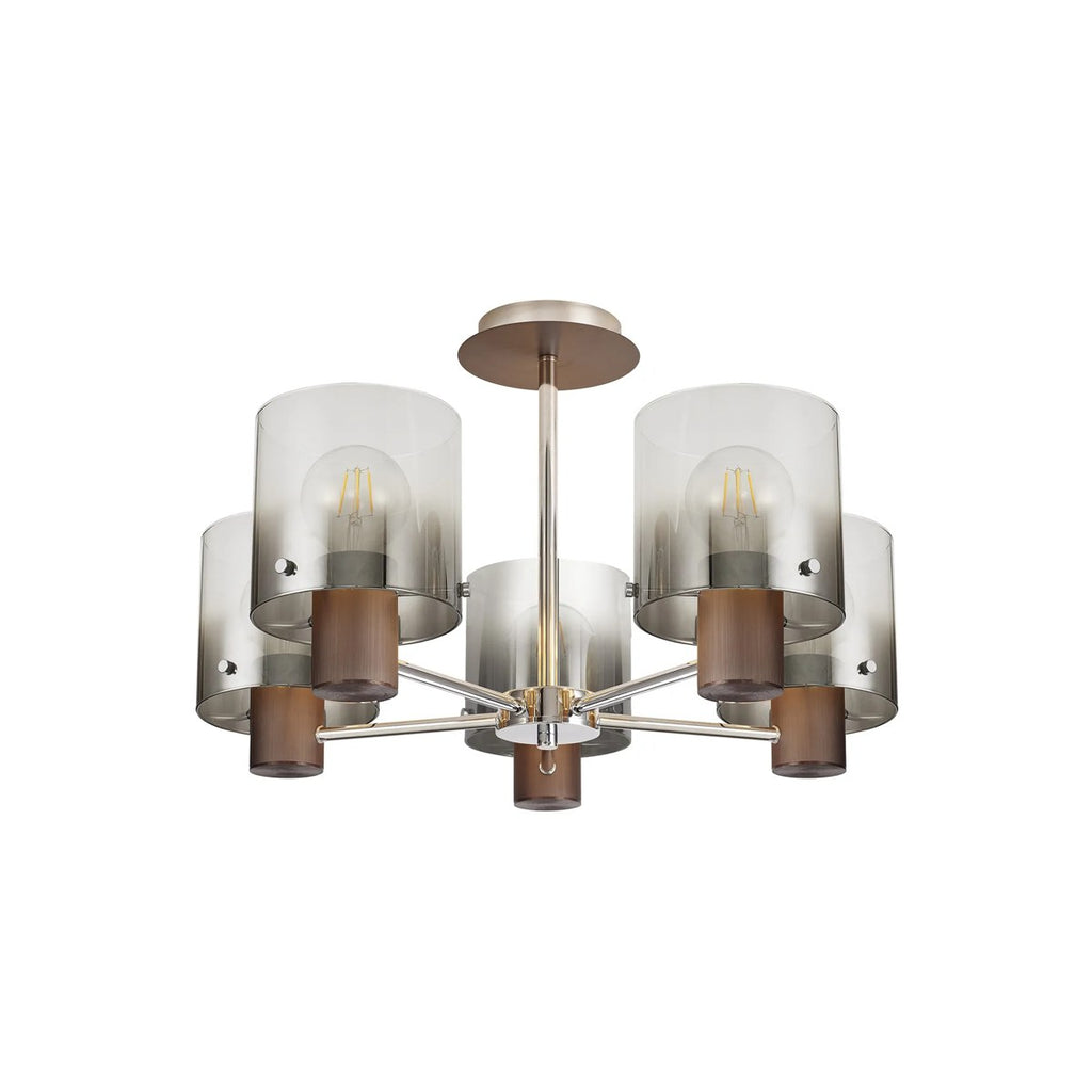 Regent Maisy 5 Light 600mm Semi Flush Ceiling Light - Mocha / Smoke Fade