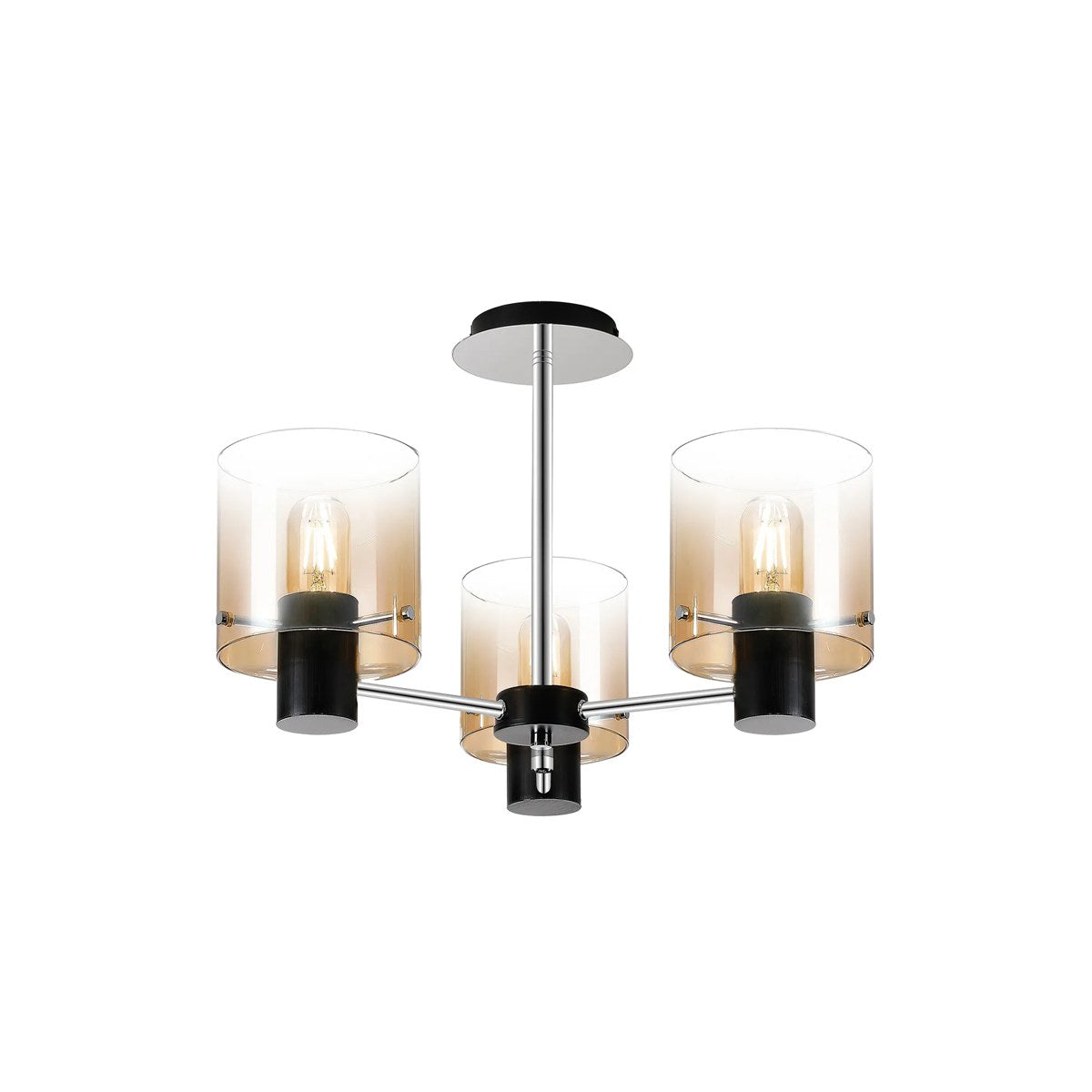 Regent Maisy 3 Light 540mm Semi Flush Ceiling Light - Black / Amber Fade
