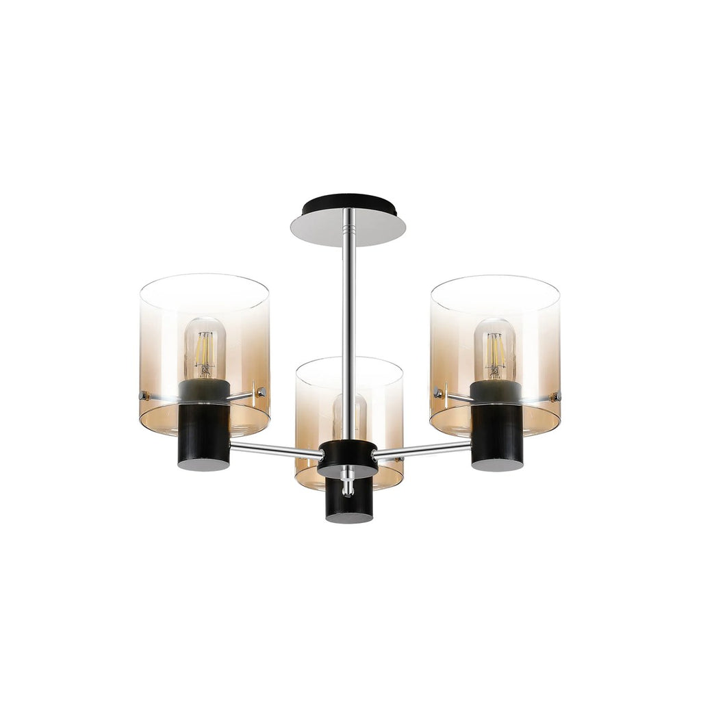 Regent Maisy 3 Light 540mm Semi Flush Ceiling Light - Black / Amber Fade
