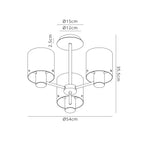 Regent Maisy 3 Light 540mm Semi Flush Ceiling Light - dimensions