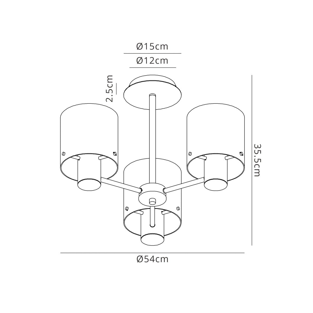 Regent Maisy 3 Light 540mm Semi Flush Ceiling Light - dimensions