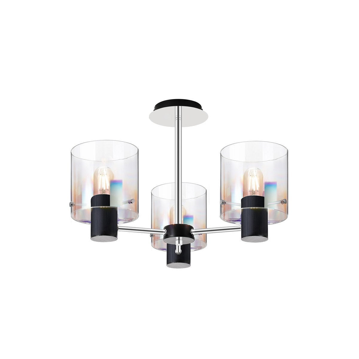 Regent Maisy 3 Light 540mm Semi Flush Ceiling Light - Black / Iridescent Fade