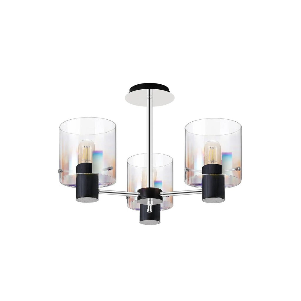 Regent Maisy 3 Light 540mm Semi Flush Ceiling Light - Black / Iridescent Fade