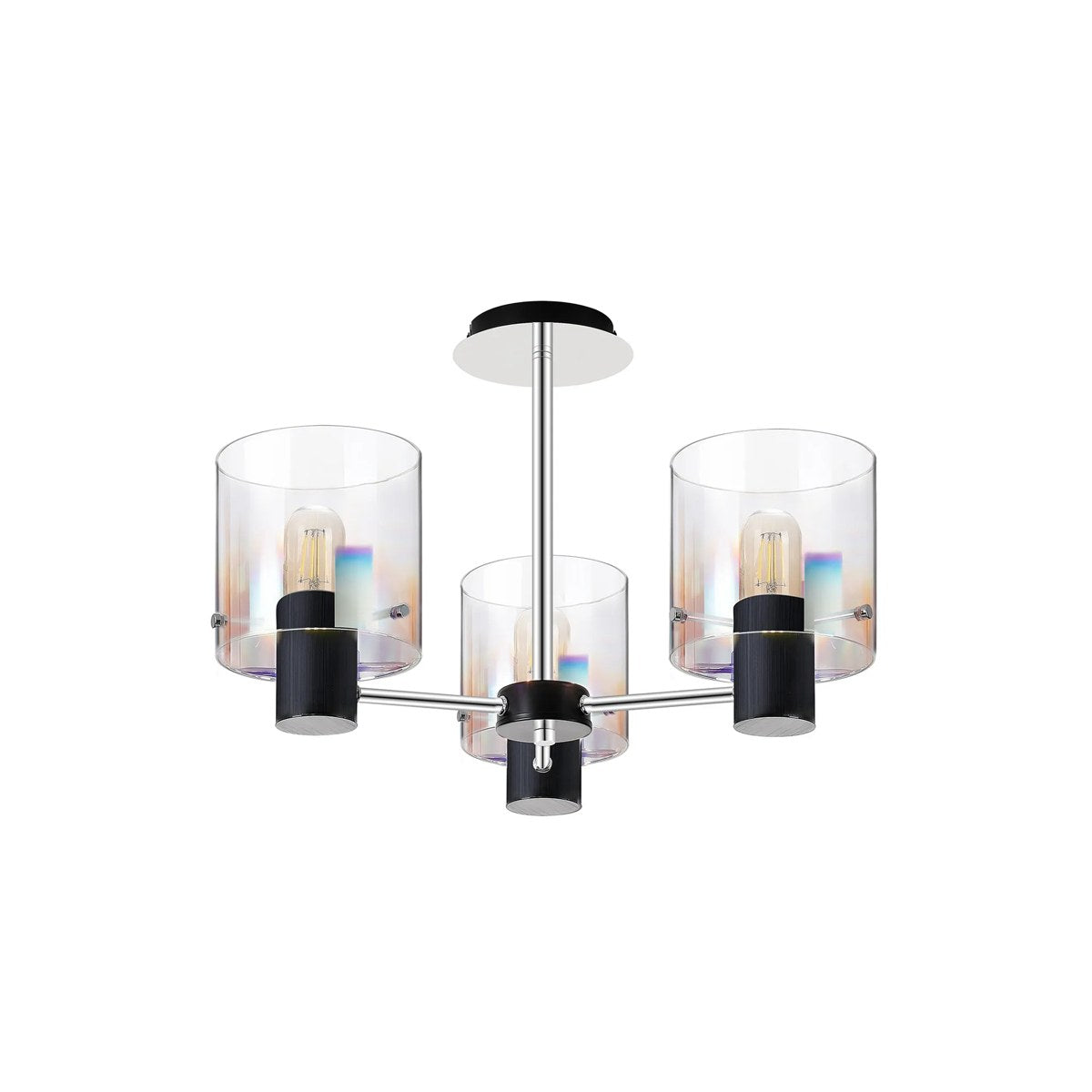 Regent Maisy 3 Light 540mm Semi Flush Ceiling Light - Black / Iridescent Fade