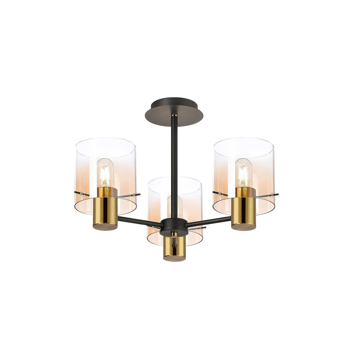 Regent Maisy 3 Light 540mm Semi Flush Ceiling Light - Brass / Sand Black / Amber Fade