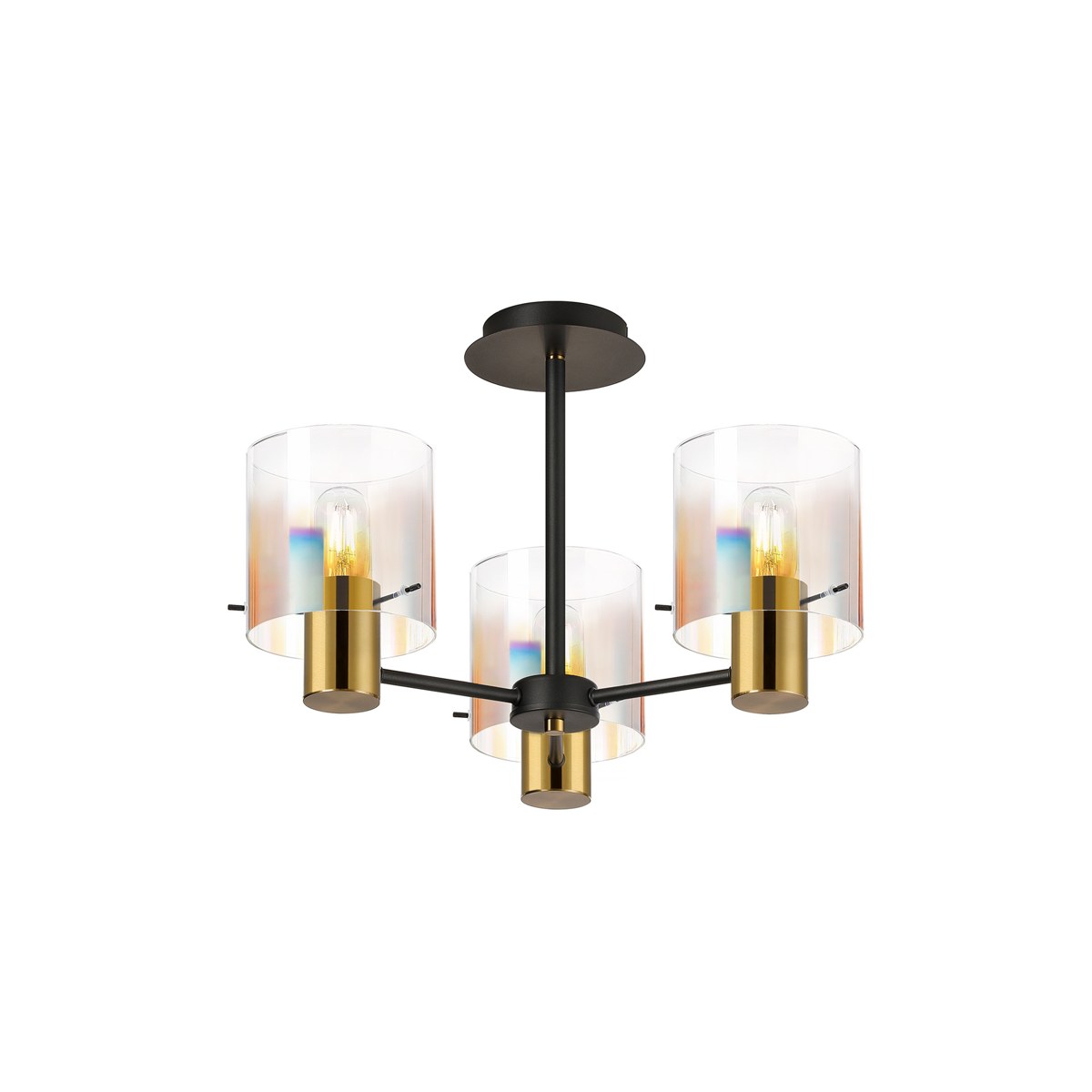 Regent Maisy 3 Light 540mm Semi Flush Ceiling Light - Brass / Sand Black / Iridescent Fade