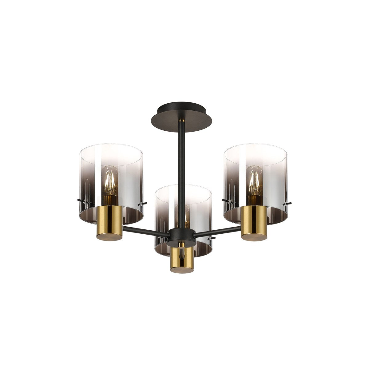 Regent Maisy 3 Light 540mm Semi Flush Ceiling Light - Brass / Sand Black / Smoke Fade