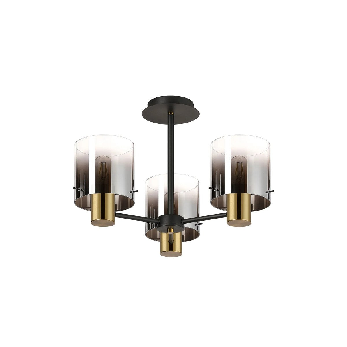 Regent Maisy 3 Light 540mm Semi Flush Ceiling Light - Brass / Sand Black / Smoke Fade