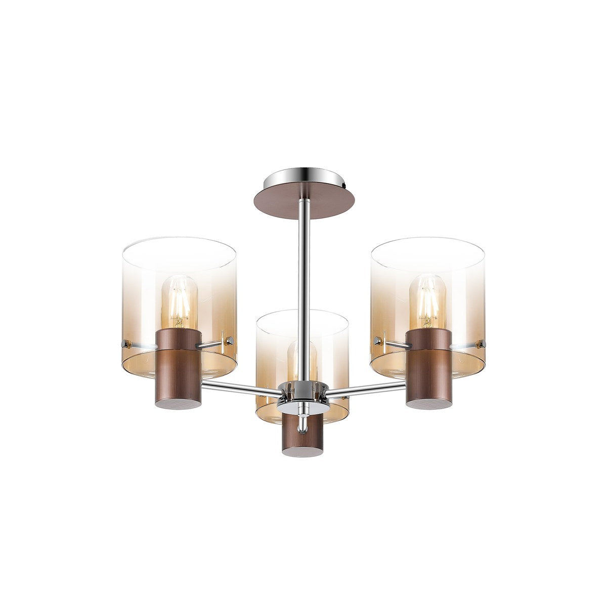 Regent Maisy 3 Light 540mm Semi Flush Ceiling Light - Mocha / Amber Fade