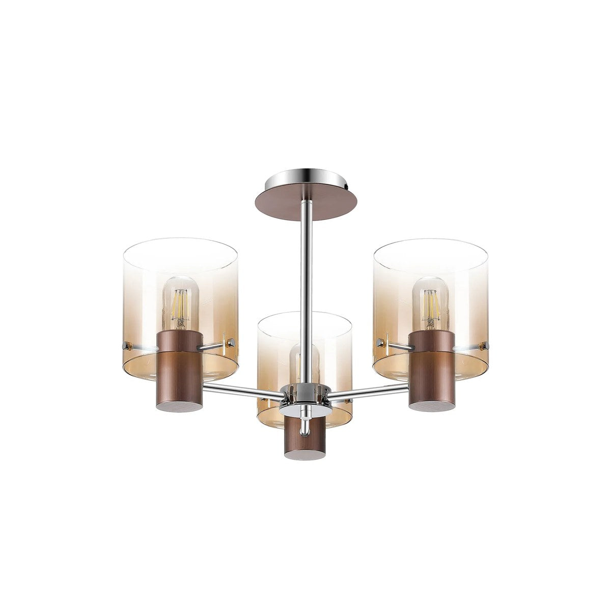 Regent Maisy 3 Light 540mm Semi Flush Ceiling Light - Mocha / Amber Fade