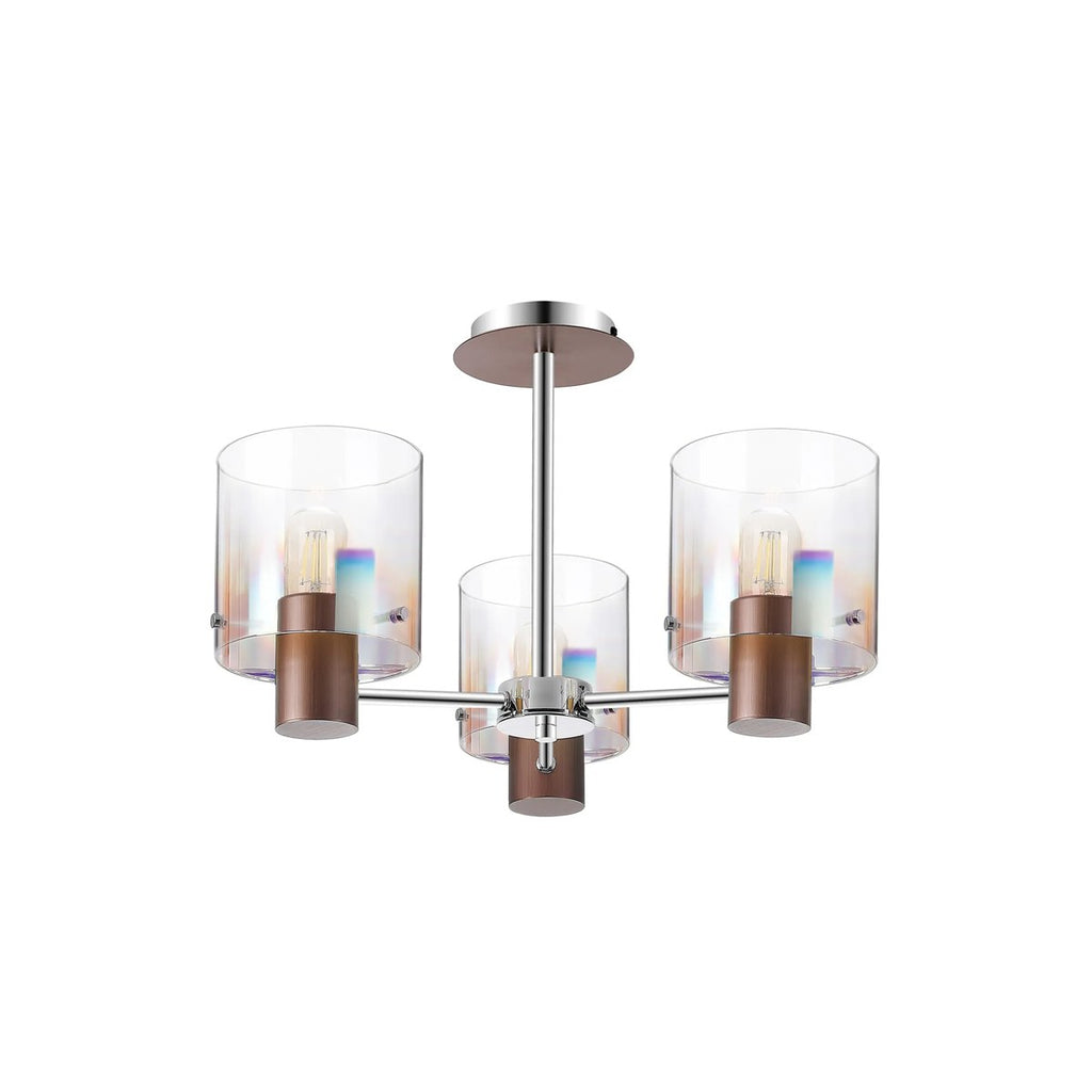 Regent Maisy 3 Light 540mm Semi Flush Ceiling Light - Mocha / Iridescent Fade