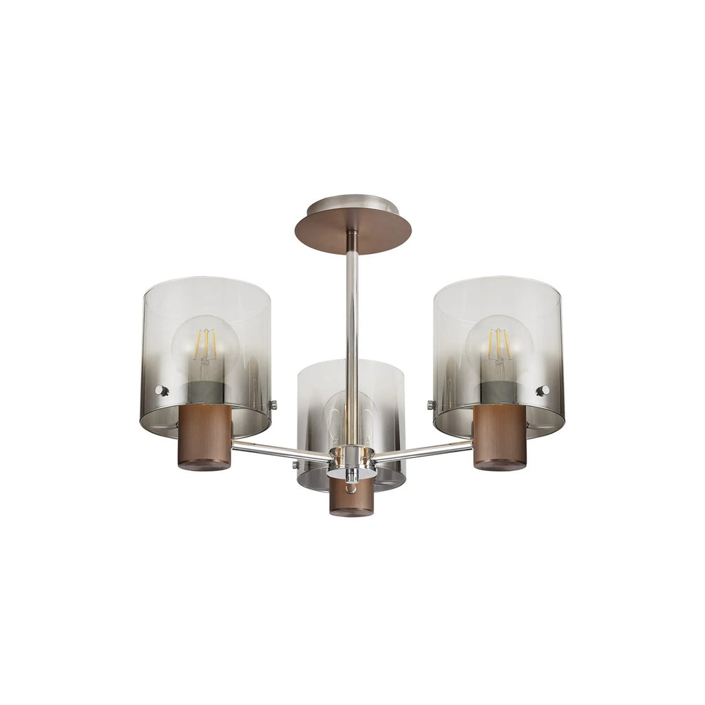 Regent Maisy 3 Light 540mm Semi Flush Ceiling Light - Mocha / Smoke Fade