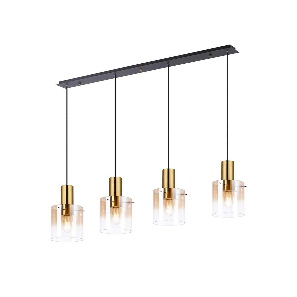 Regent Maisy 4 Light 1420mm Linear Pendant Light - Brass / Sand Black / Polished Chrome / Amber Fade