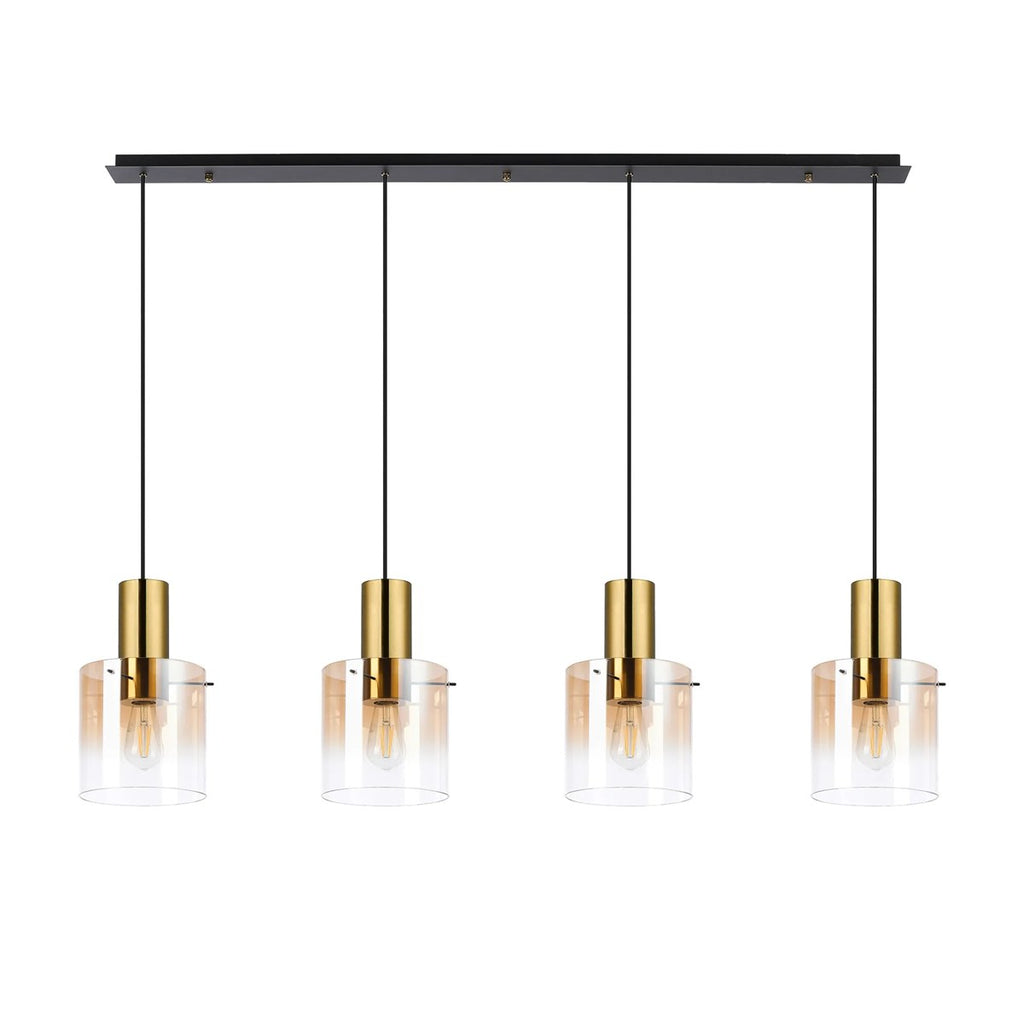 Regent Maisy 4 Light 1420mm Linear Pendant Light - Brass / Sand Black / Polished Chrome / Amber Fade