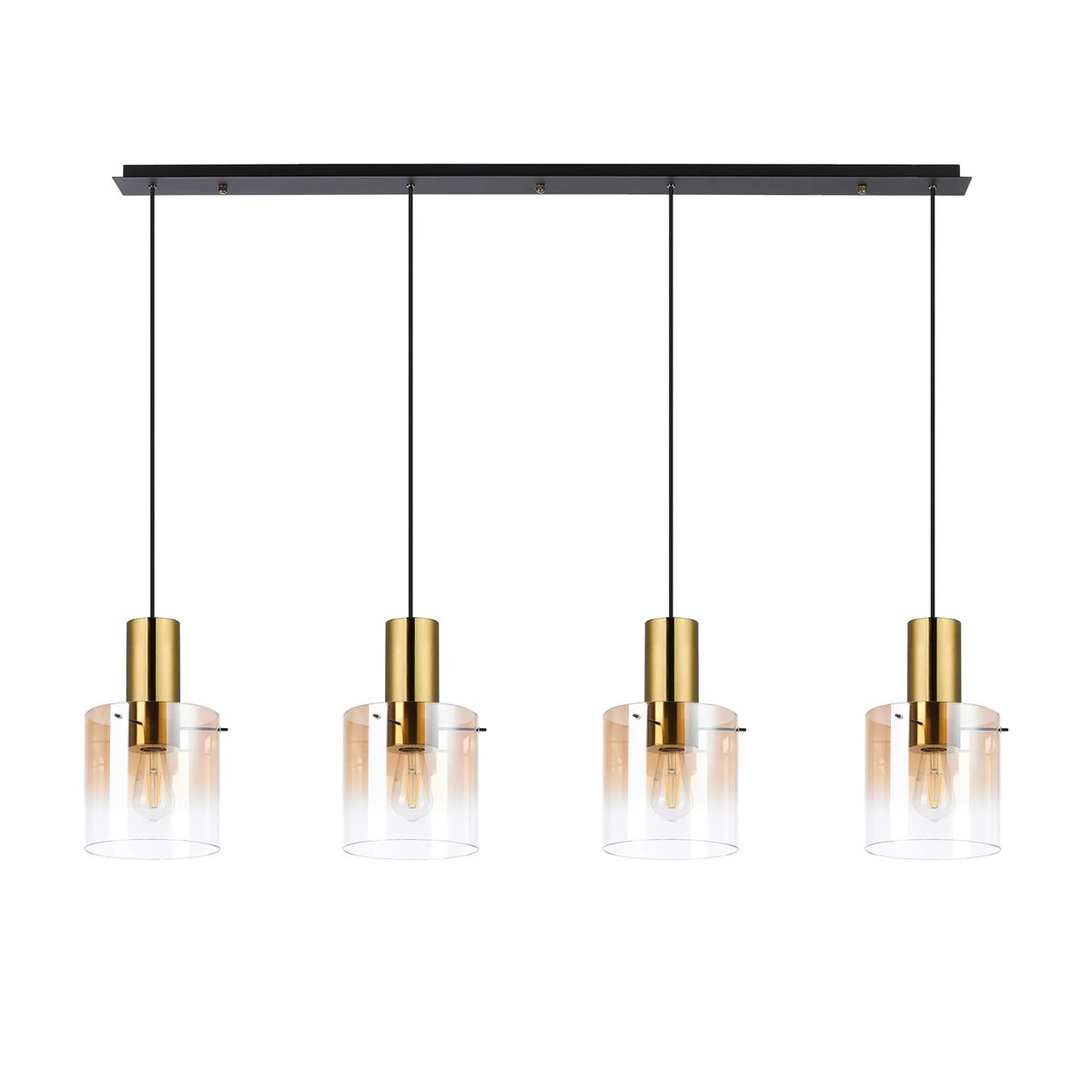 Regent Maisy 4 Light 1420mm Linear Pendant Light - Brass / Sand Black / Polished Chrome / Amber Fade