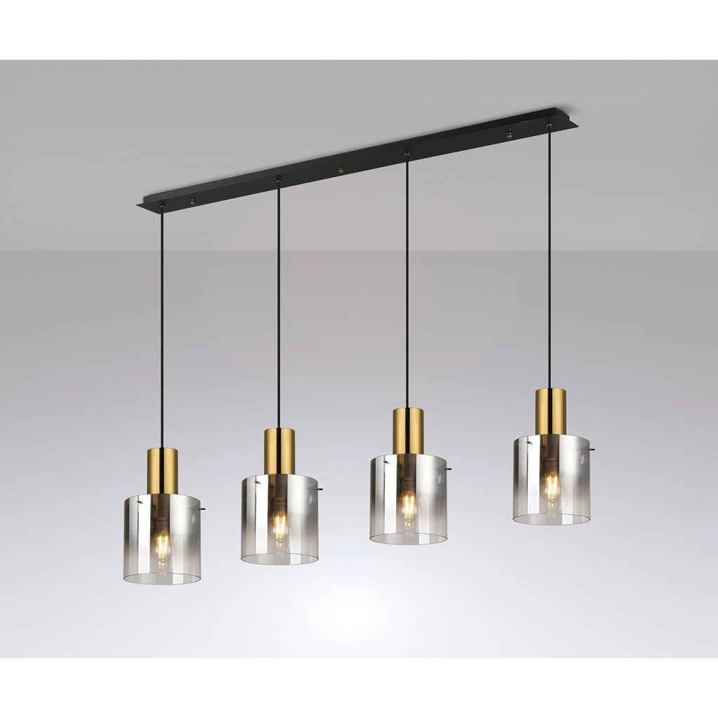 Regent Maisy 4 Light 1420mm Linear Pendant Light - Brass / Sand Black / Polished Chrome / Smoke Fade