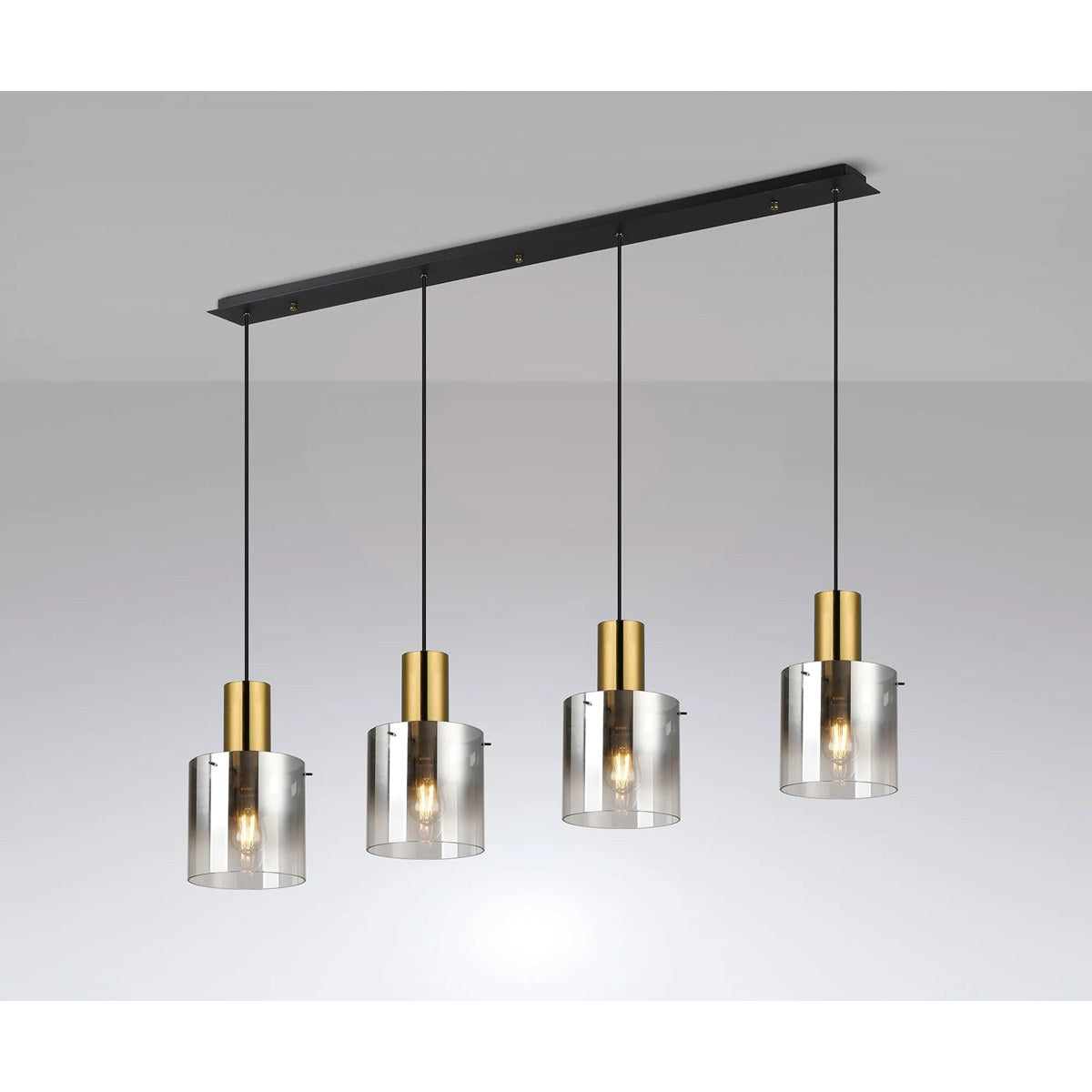 Regent Maisy 4 Light 1420mm Linear Pendant Light - Brass / Sand Black / Polished Chrome / Smoke Fade