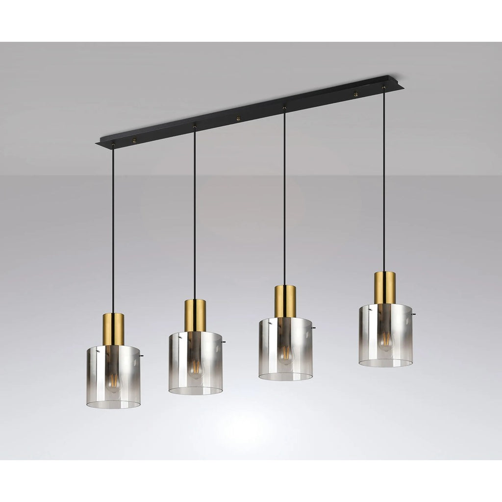 Regent Maisy 4 Light 1420mm Linear Pendant Light - Brass / Sand Black / Polished Chrome / Smoke Fade