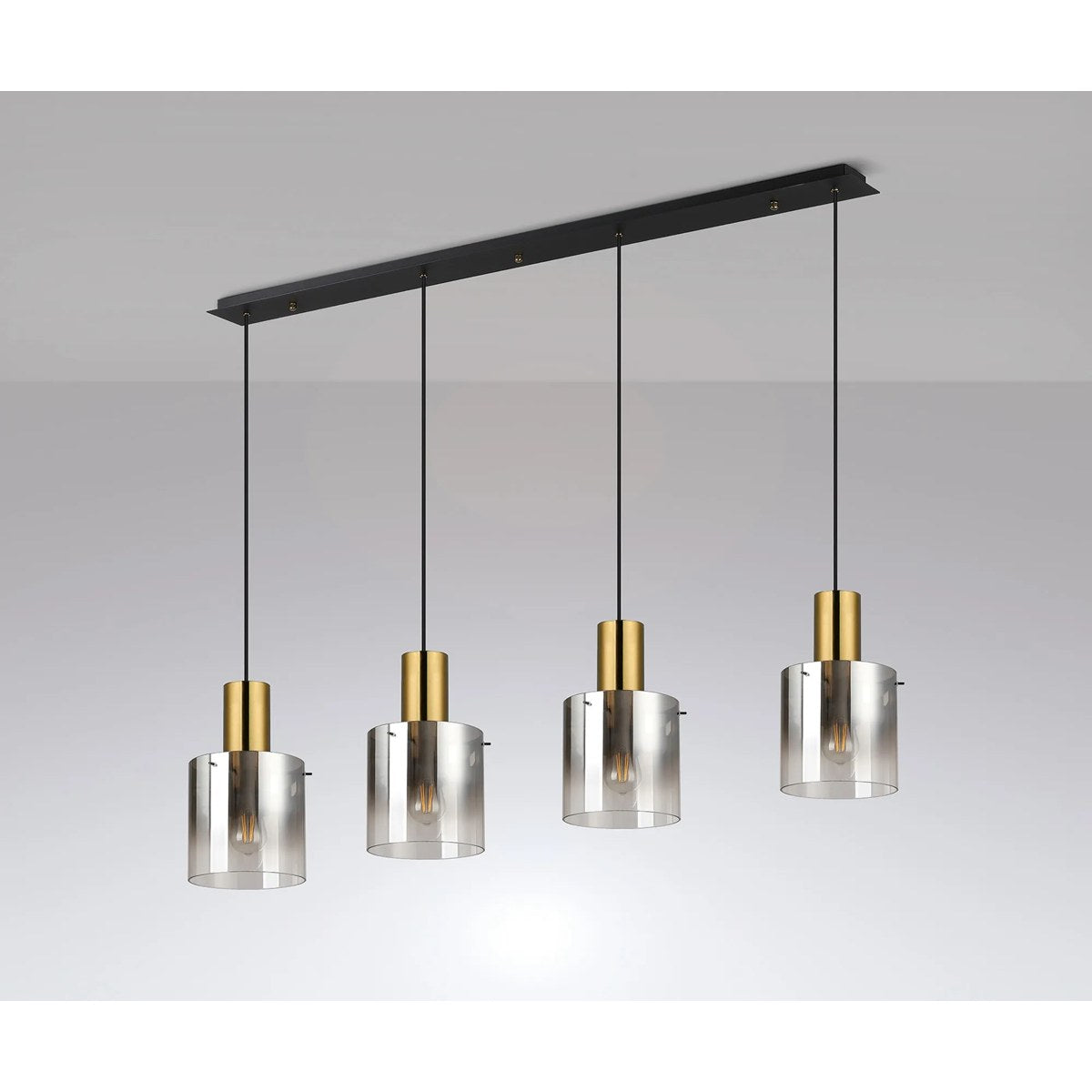 Regent Maisy 4 Light 1420mm Linear Pendant Light - Brass / Sand Black / Polished Chrome / Smoke Fade