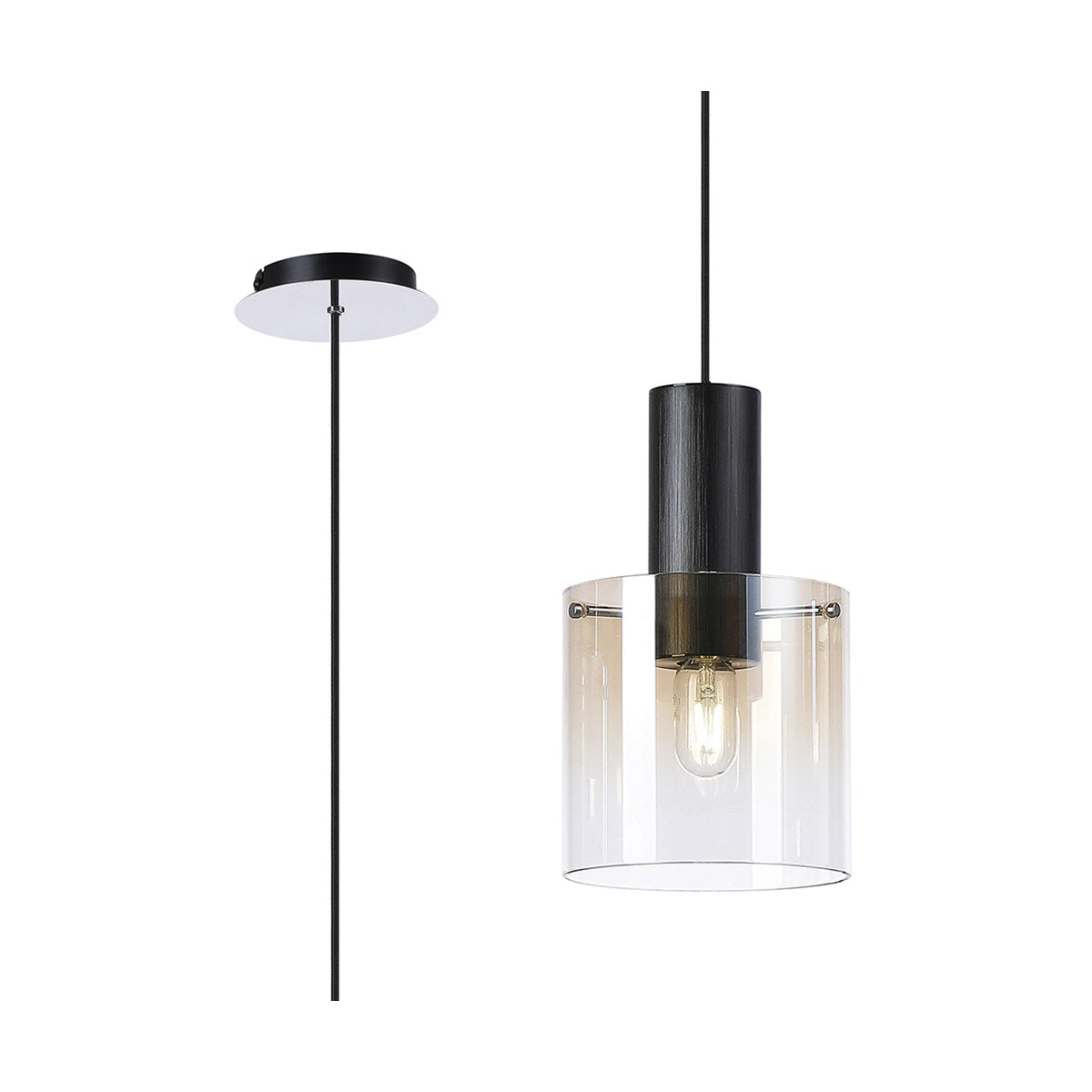 Regent Maisy 200mm Single Pendant Light - Black / Amber Fade