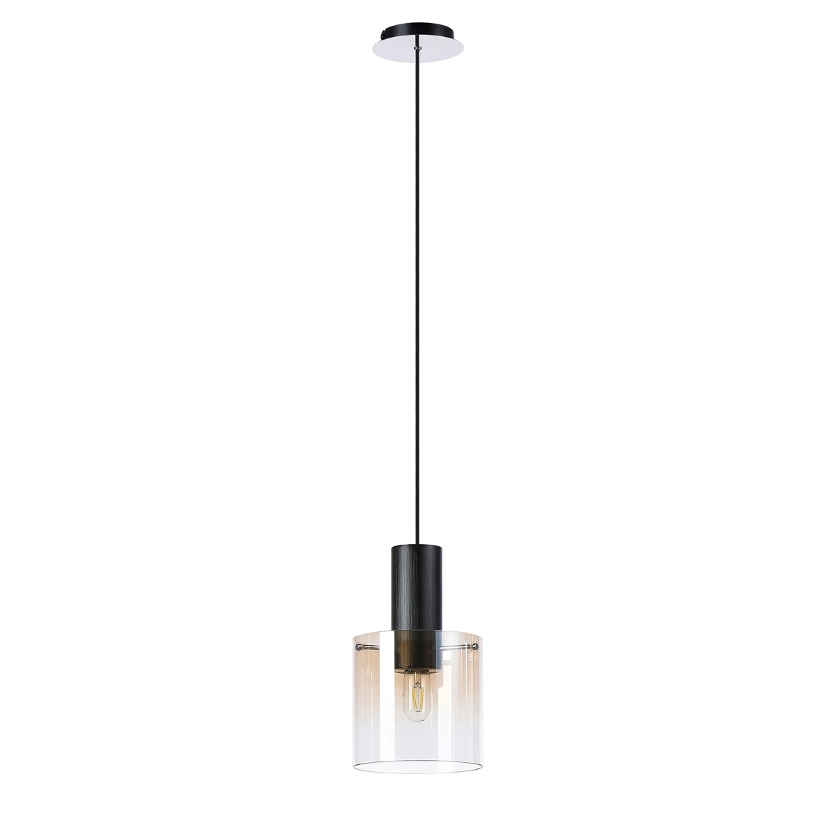 Regent Maisy 200mm Single Pendant Light - Black / Amber Fade