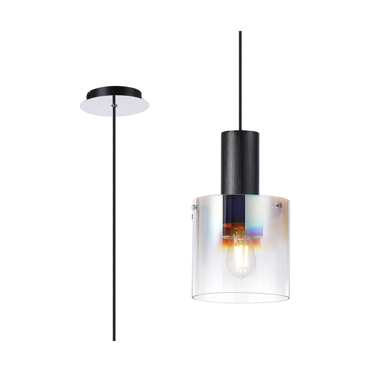 Regent Maisy 200mm Single Pendant Light - Black / Iridescent Fade