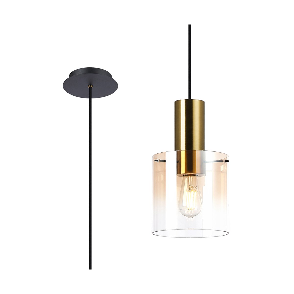 Regent Maisy 200mm Single Pendant Light - Brass / Sand Black / Amber Fade