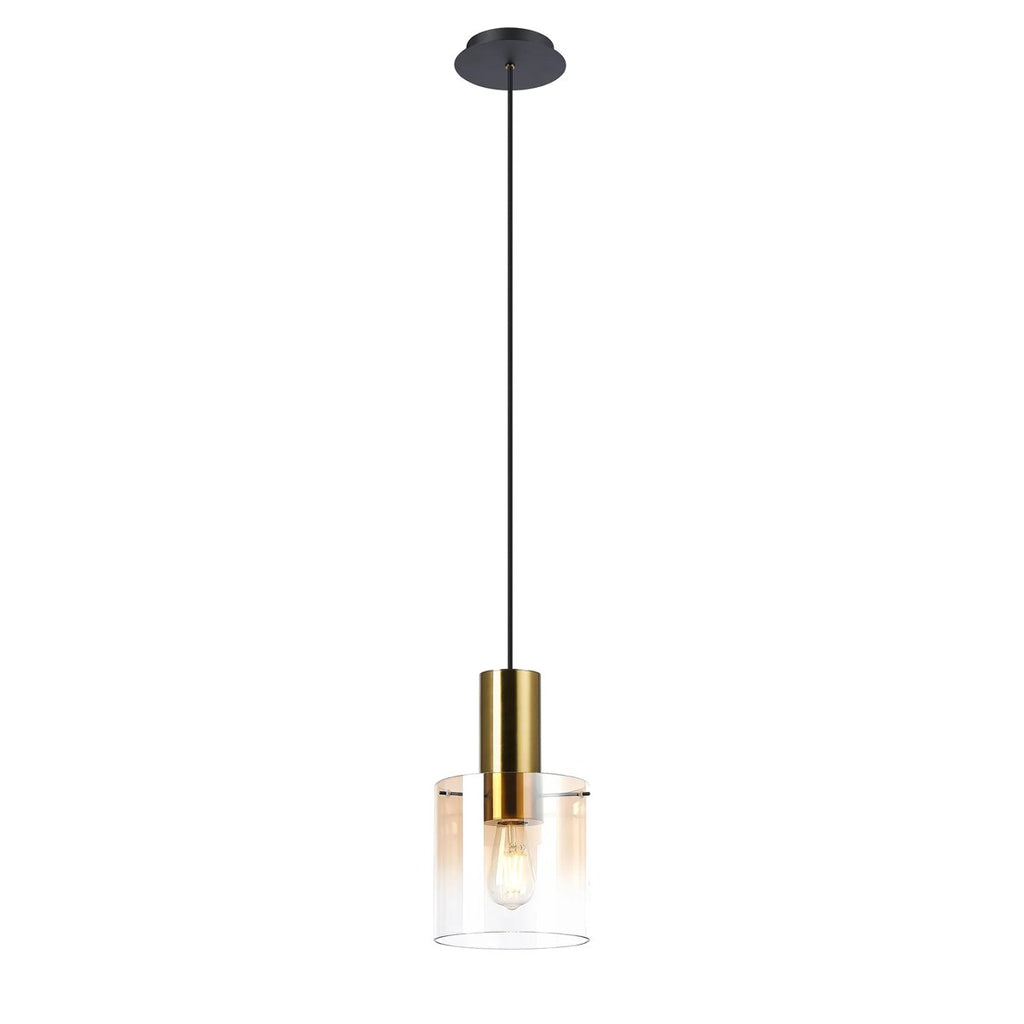 Regent Maisy 200mm Single Pendant Light - Brass / Sand Black / Amber Fade