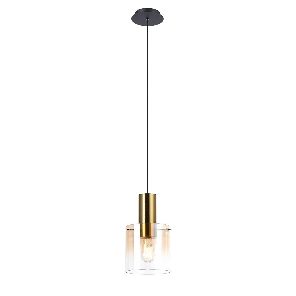 Regent Maisy 200mm Single Pendant Light - Brass / Sand Black / Amber Fade