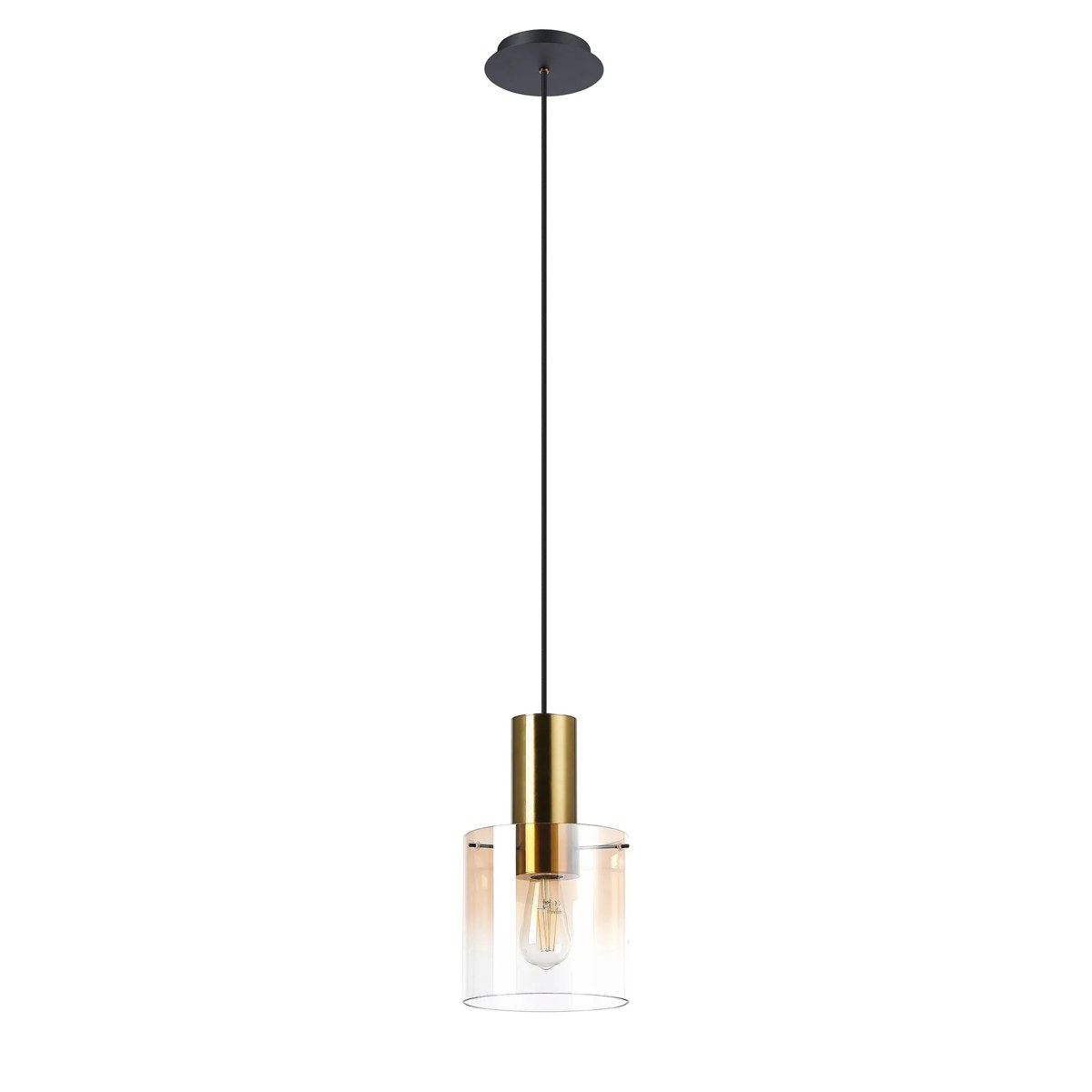Regent Maisy 200mm Single Pendant Light - Brass / Sand Black / Amber Fade