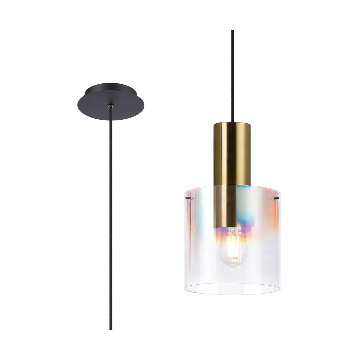 Regent Maisy 200mm Single Pendant Light - Brass / Sand Black / Iridescent Fade