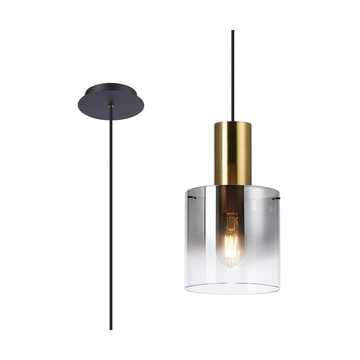 Regent Maisy 200mm Single Pendant Light - Brass / Sand Black / Smoke Fade