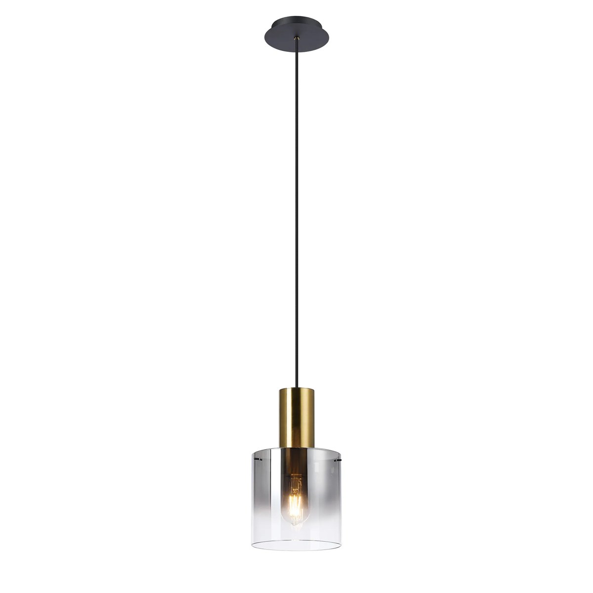 Regent Maisy 200mm Single Pendant Light - Brass / Sand Black / Smoke Fade