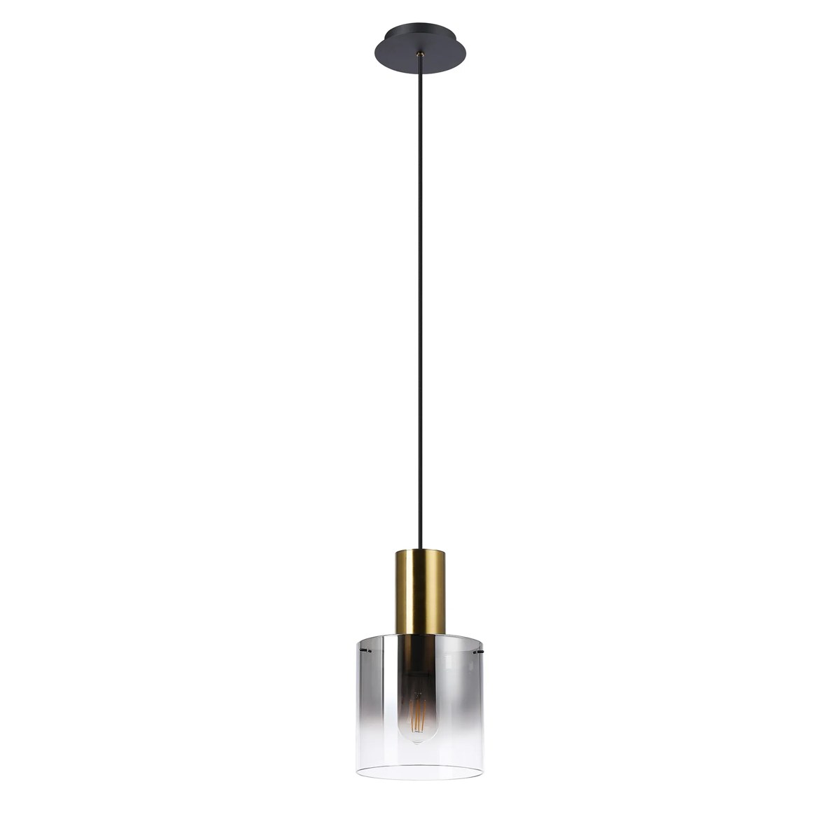 Regent Maisy 200mm Single Pendant Light - Brass / Sand Black / Smoke Fade