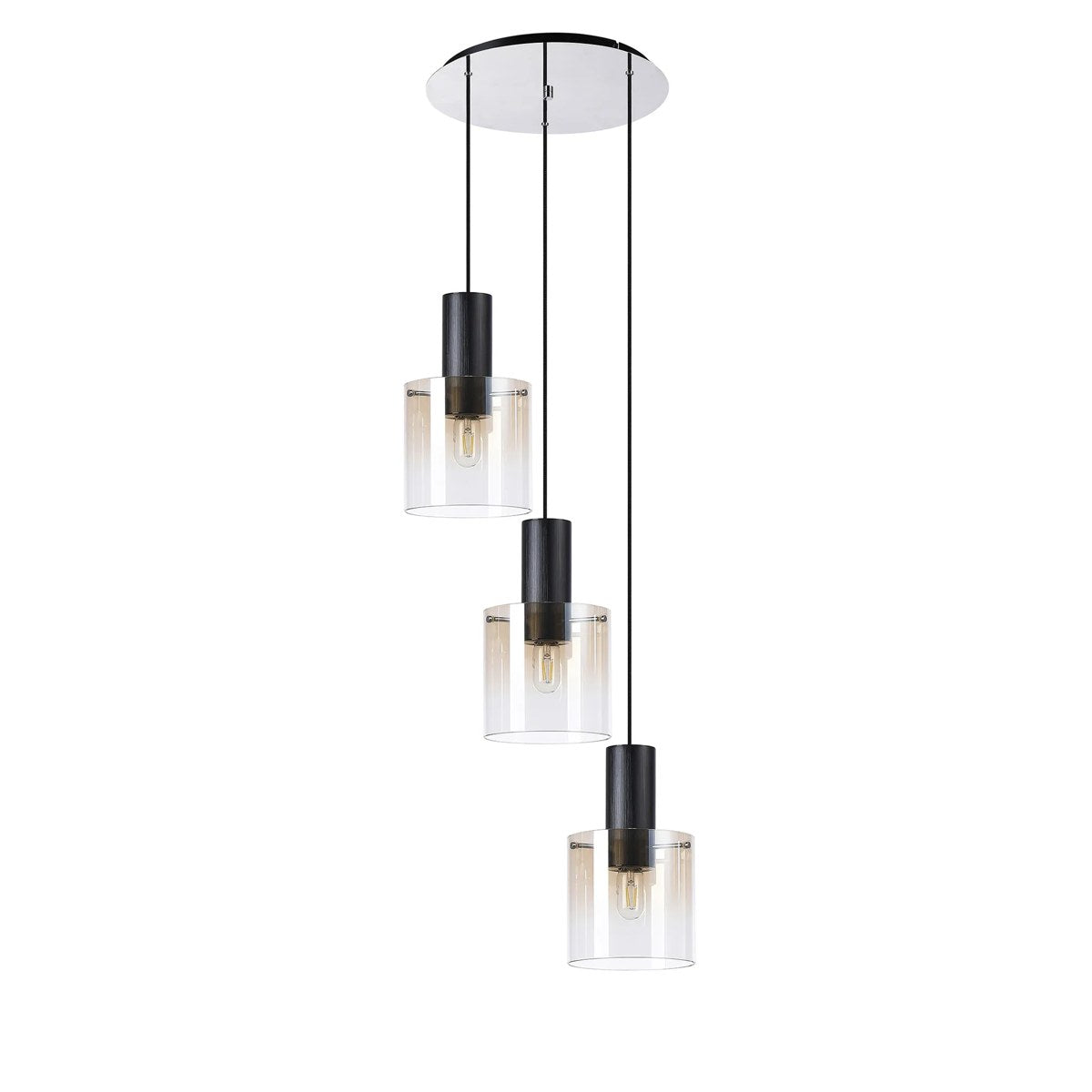 Regent Maisy 3 Light 500mm Round Pendant Light - Black / Amber Fade