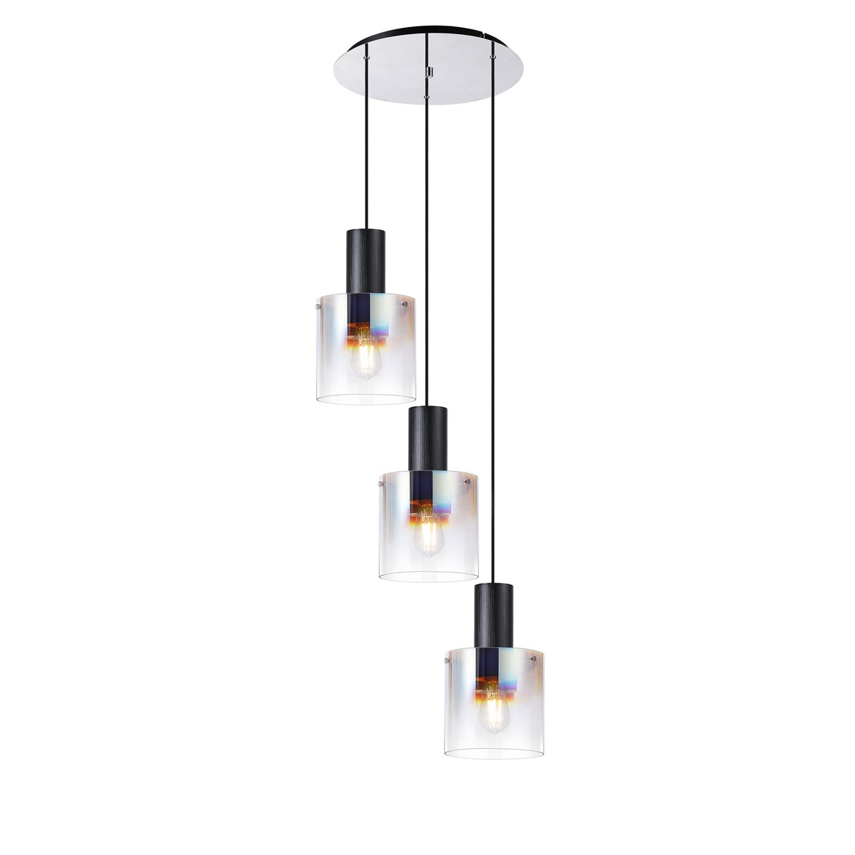 Regent Maisy 3 Light 500mm Round Pendant Light - Black / Iridescent Fade