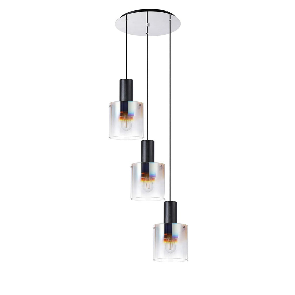 Regent Maisy 3 Light 500mm Round Pendant Light - Black / Iridescent Fade