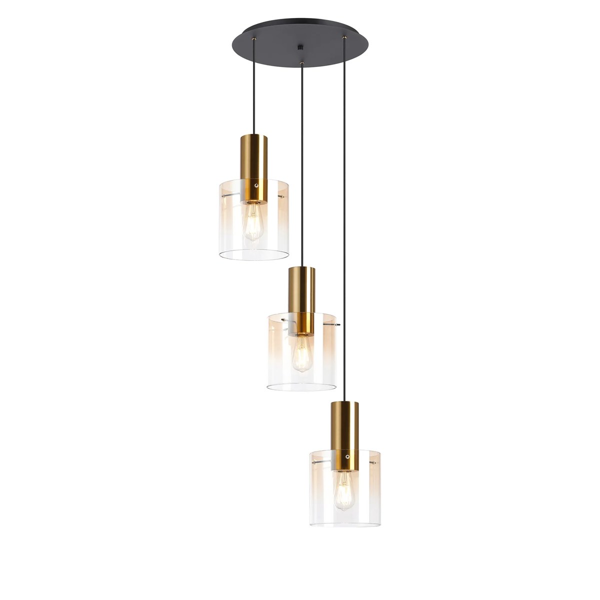 Regent Maisy 3 Light 500mm Round Pendant Light - Brass / Sand Black / Amber Fade