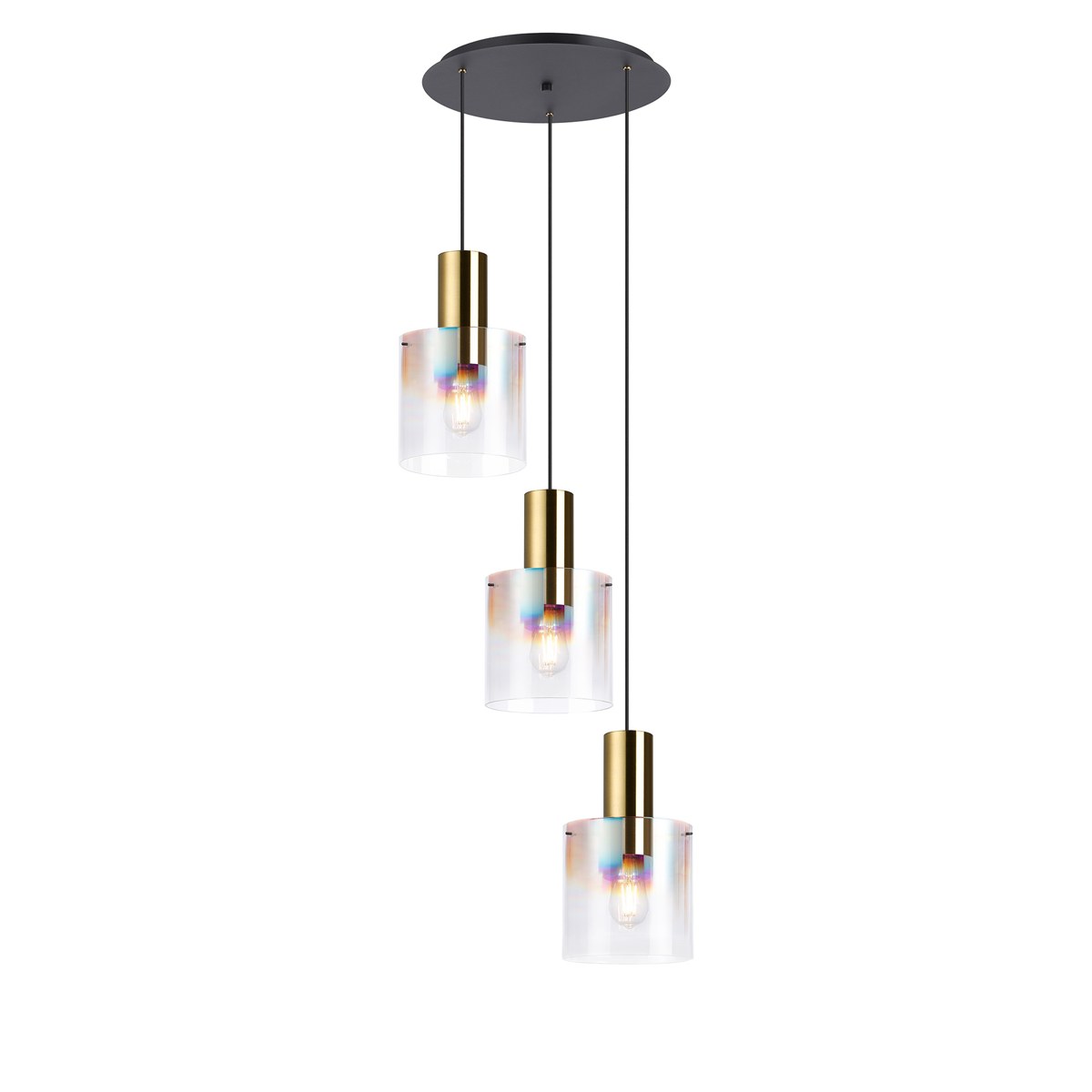 Regent Maisy 3 Light 500mm Round Pendant Light - Brass / Sand Black / Iridescent Fade