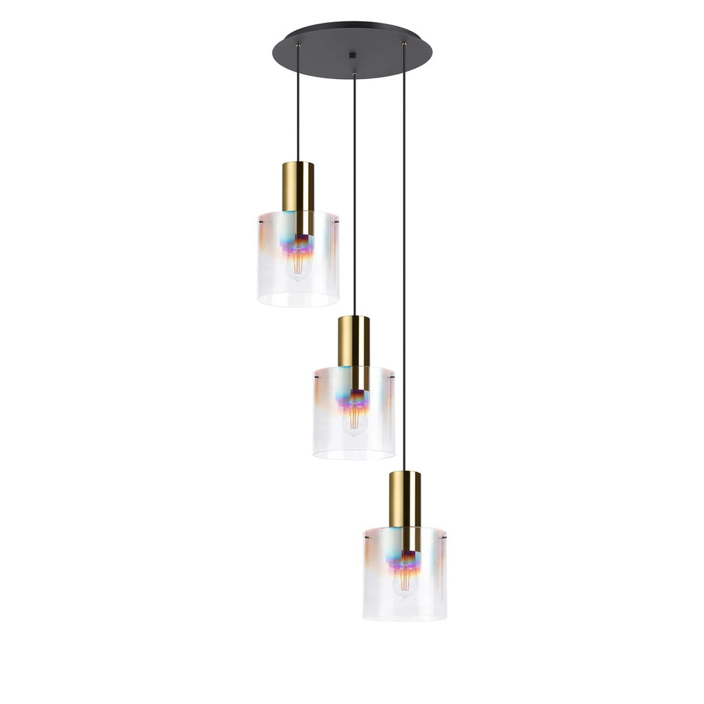 Regent Maisy 3 Light 500mm Round Pendant Light - Brass / Sand Black / Iridescent Fade