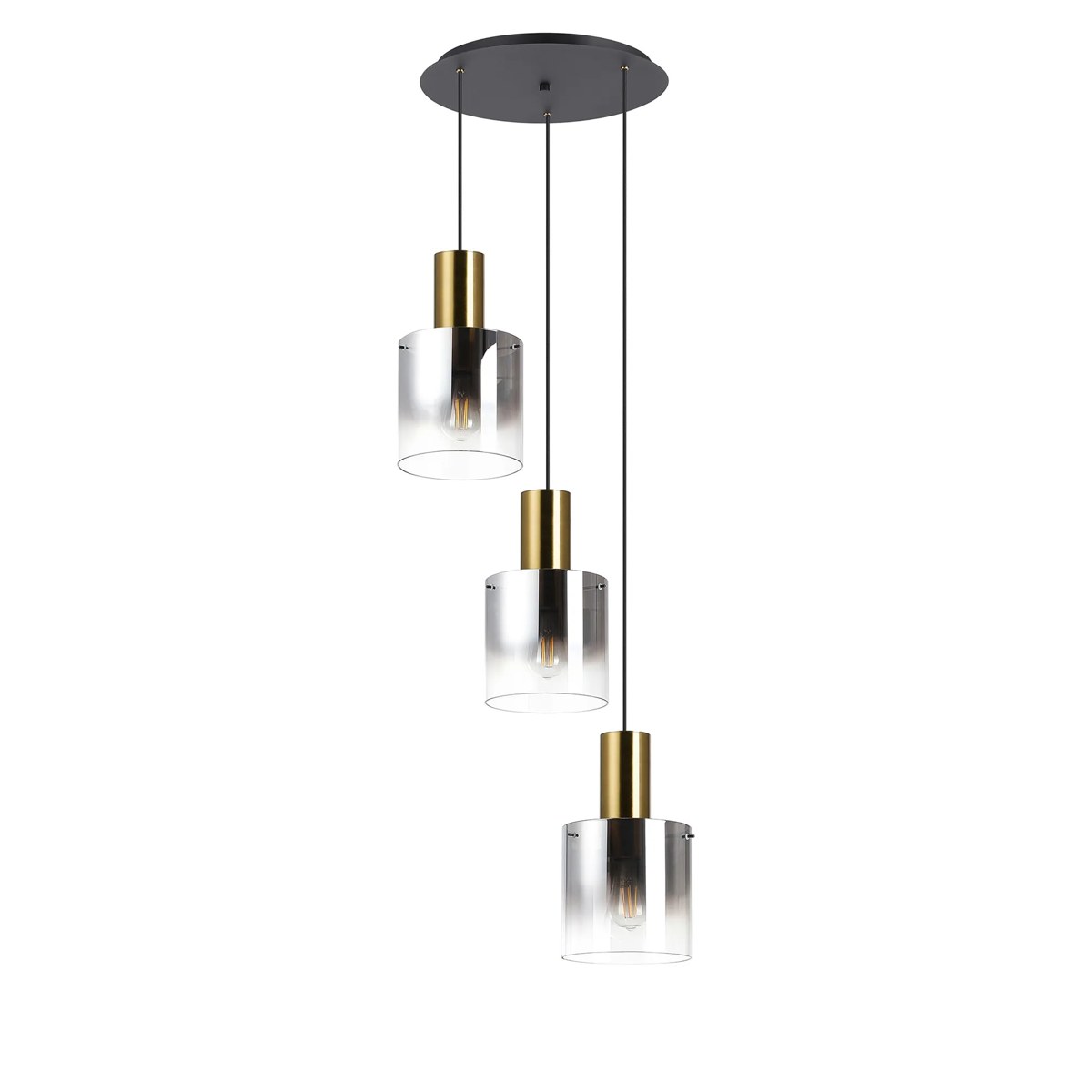 Regent Maisy 3 Light 500mm Round Pendant Light - Brass / Sand Black / Smoke Fade