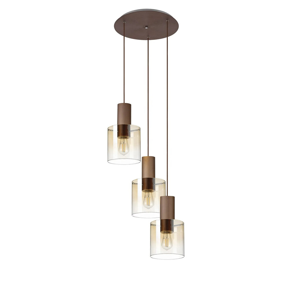Regent Maisy 3 Light 500mm Round Pendant Light - Mocha / Amber Fade
